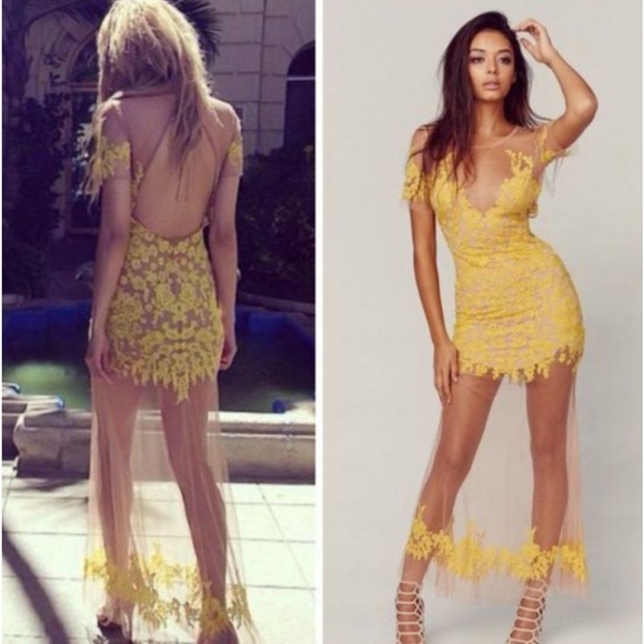 For Love and Lemons Luau Maxi yellow Dress Size S/ Mesh/ Embroidered beautiful - Picture 2 of 7